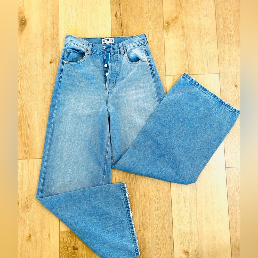 Etica Jeans Light Denim High-Rise Wide Leg Jeans Boho Chic Preppy Size 25